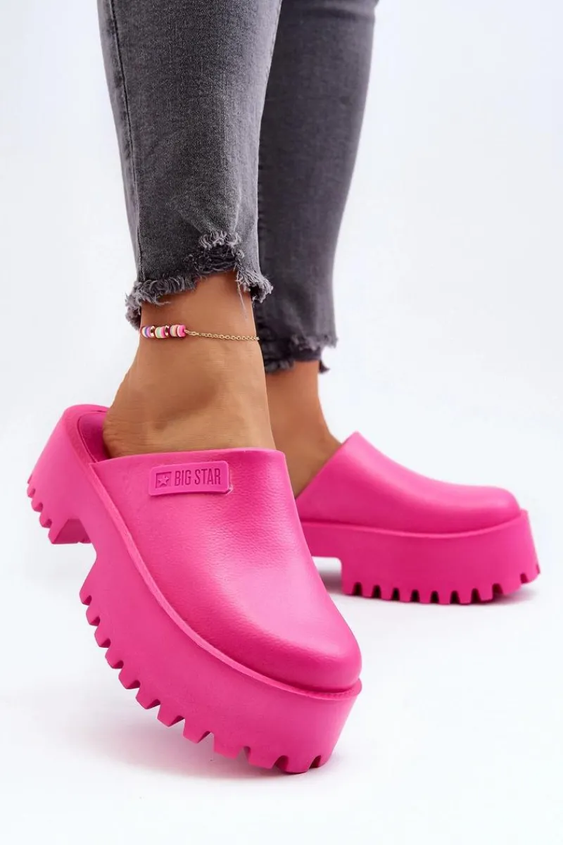 Klapki Damskie Big Star|Klapki Damskie Klasyczne>Big Star Shoes Damskie Klapki Na Masywnej Podeszwie Big Star NN274019 Fuksja Różowy