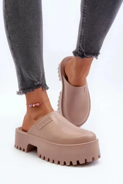 Big Star Shoes Damskie Klapki Na Masywnej Podeszwie Big Star NN274016 Beżowe Beżowy