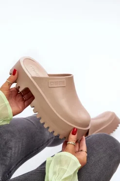 Big Star Shoes Damskie Klapki Na Masywnej Podeszwie Big Star NN274016 Beżowe Beżowy