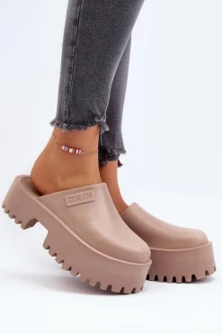 Big Star Shoes Damskie Klapki Na Masywnej Podeszwie Big Star NN274016 Beżowe Beżowy