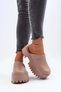 Big Star Shoes Damskie Klapki Na Masywnej Podeszwie Big Star NN274016 Beżowe Beżowy