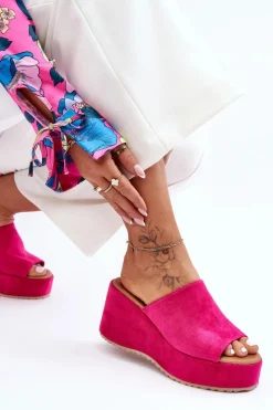 Clearance Boto Damskie Klapki Na Masywnej Platformie Fuksja Martina