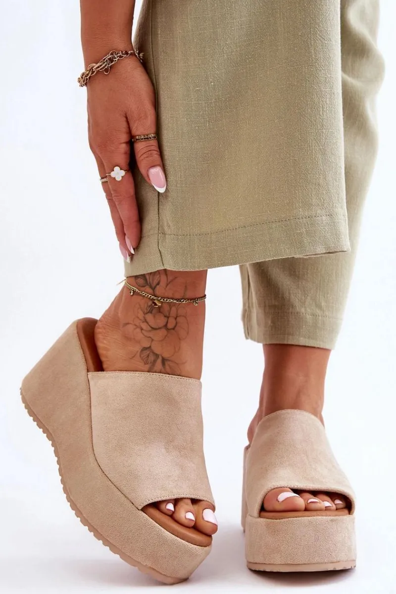 Best Boto Damskie Klapki Na Masywnej Platformie Beżowe Martina