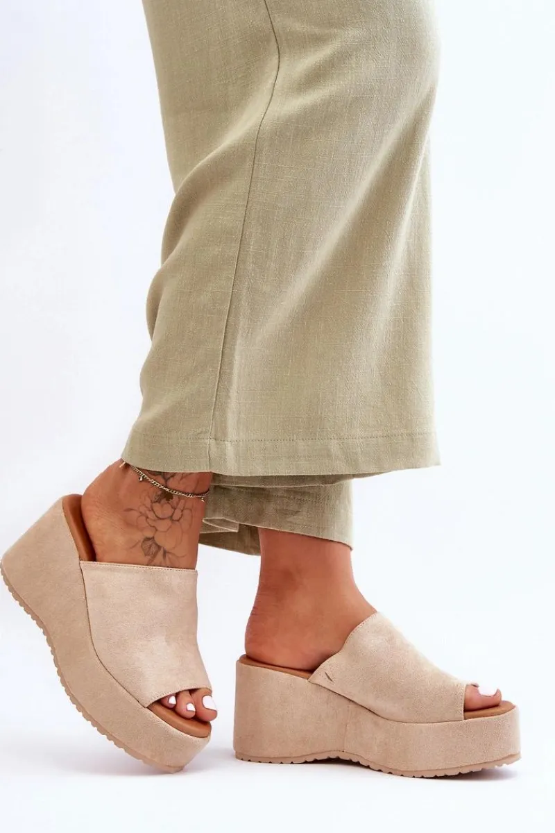 Best Boto Damskie Klapki Na Masywnej Platformie Beżowe Martina