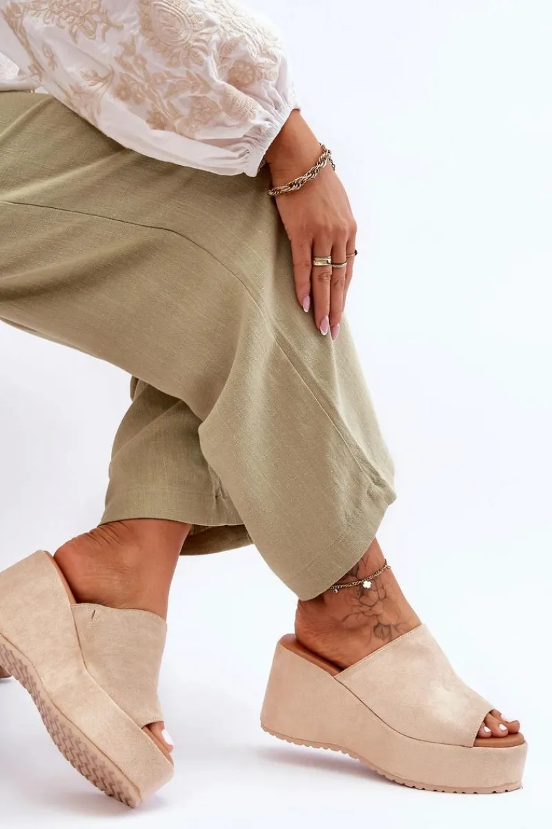 Best Boto Damskie Klapki Na Masywnej Platformie Beżowe Martina