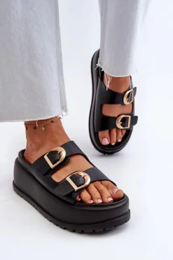 Sale Boto Damskie Klapki Na Masywnej Platformie Czarne Mililena