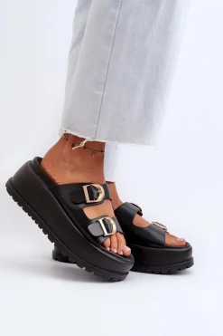 Sale Boto Damskie Klapki Na Masywnej Platformie Czarne Mililena