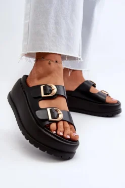 Sale Boto Damskie Klapki Na Masywnej Platformie Czarne Mililena
