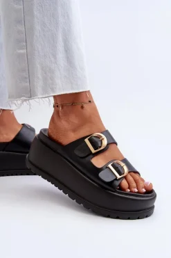 Sale Boto Damskie Klapki Na Masywnej Platformie Czarne Mililena