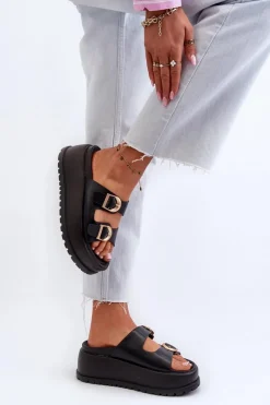 Sale Boto Damskie Klapki Na Masywnej Platformie Czarne Mililena