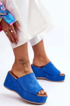 Hot Damskie Klapki Na Masywnej Platformie Niebieskie Martina Damskie Klapki Na Koturnie|Klapki Damskie Klasyczne