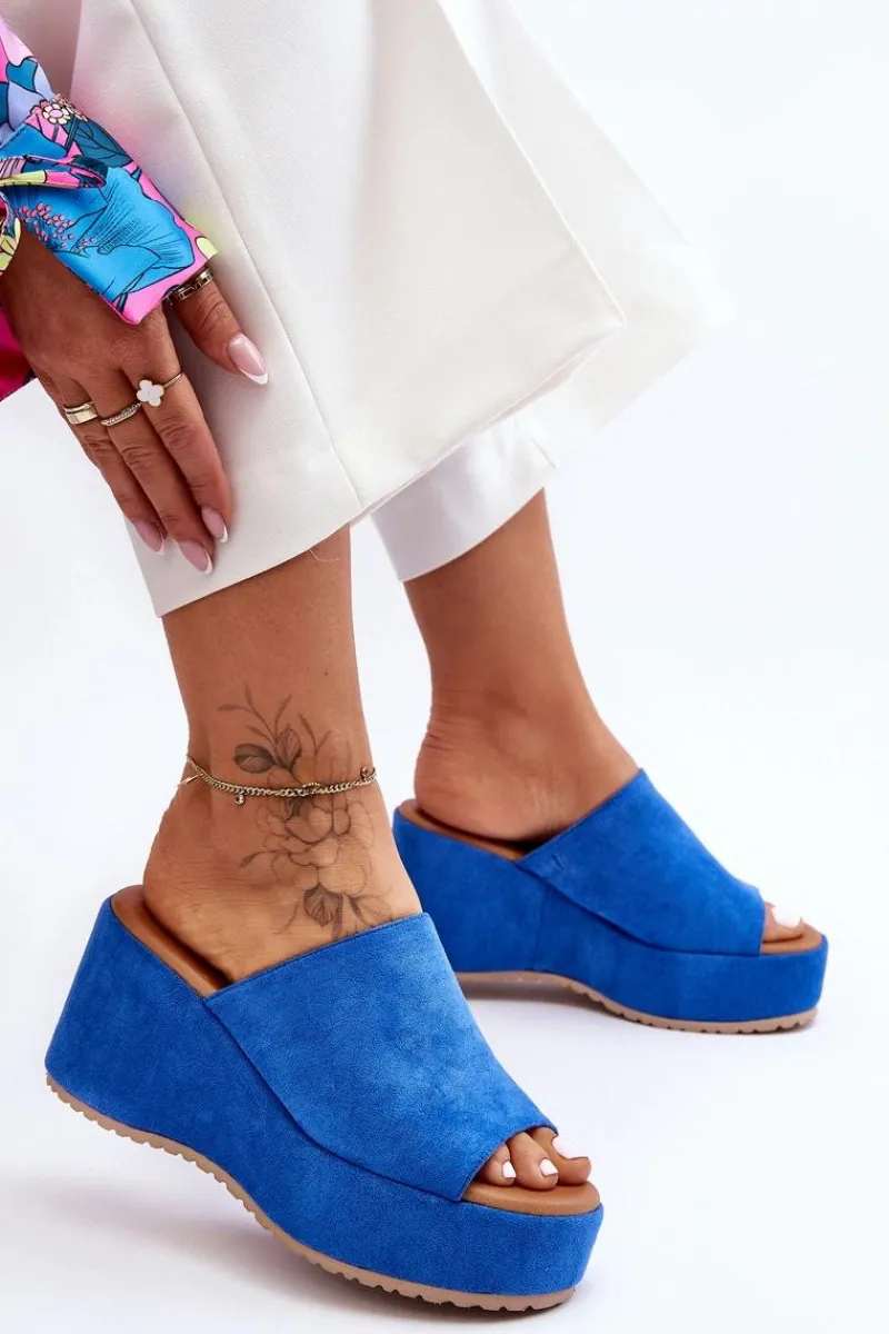 Hot Damskie Klapki Na Masywnej Platformie Niebieskie Martina Damskie Klapki Na Koturnie|Klapki Damskie Klasyczne