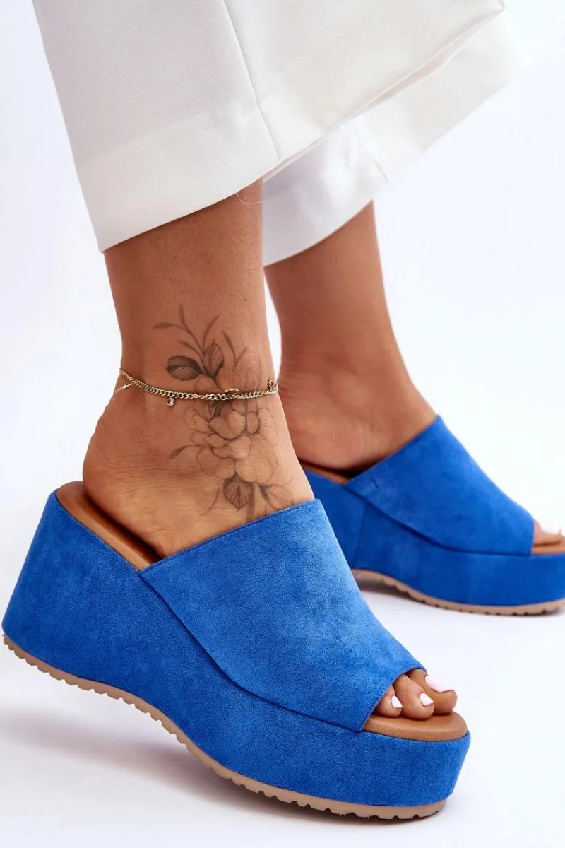 Hot Damskie Klapki Na Masywnej Platformie Niebieskie Martina Damskie Klapki Na Koturnie|Klapki Damskie Klasyczne