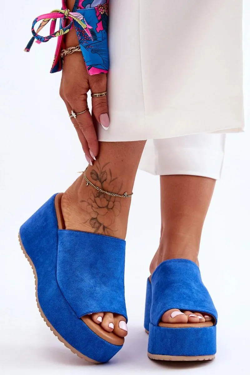Hot Damskie Klapki Na Masywnej Platformie Niebieskie Martina Damskie Klapki Na Koturnie|Klapki Damskie Klasyczne