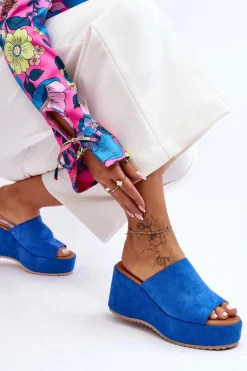 Hot Damskie Klapki Na Masywnej Platformie Niebieskie Martina Damskie Klapki Na Koturnie|Klapki Damskie Klasyczne