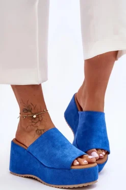 Hot Damskie Klapki Na Masywnej Platformie Niebieskie Martina Damskie Klapki Na Koturnie|Klapki Damskie Klasyczne