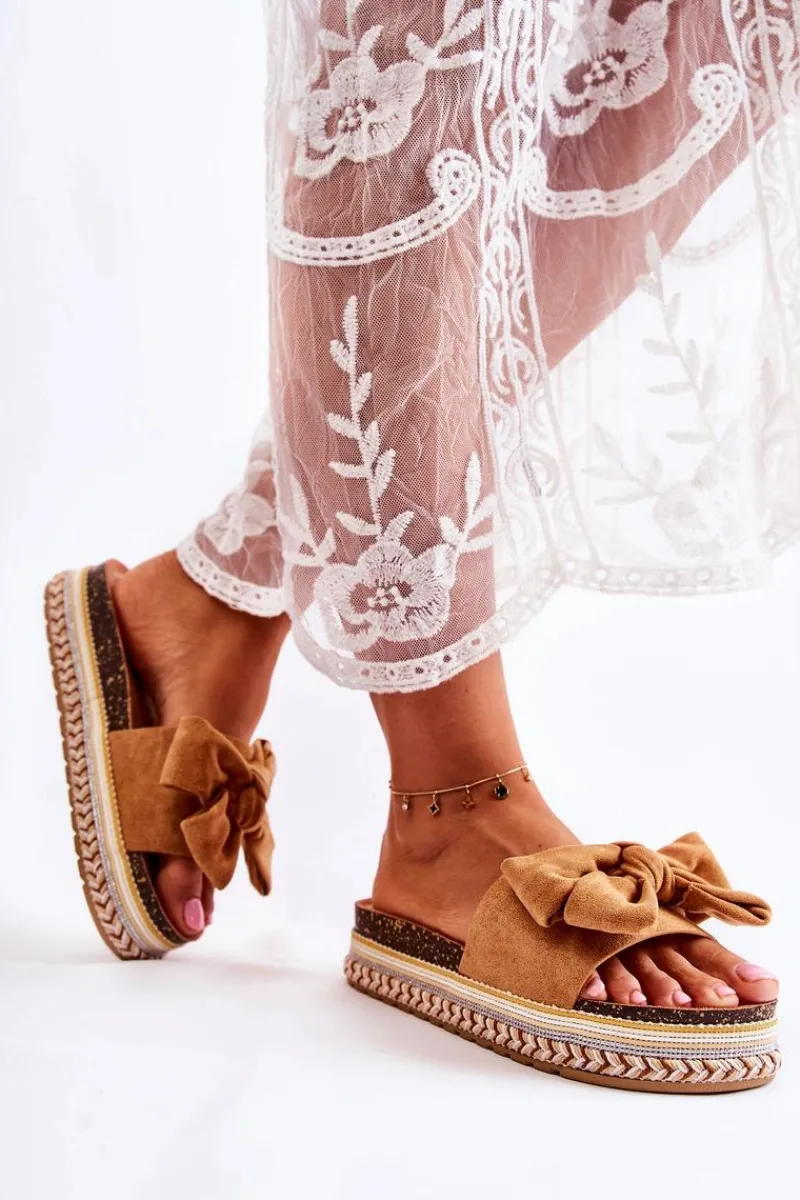 Best Damskie Klapki Na Masywnej Platformie Z Kokardą Camel Macardi Damskie Klapki Na Platformie|Klapki Damskie Klasyczne