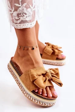 Best Damskie Klapki Na Masywnej Platformie Z Kokardą Camel Macardi Damskie Klapki Na Platformie|Klapki Damskie Klasyczne