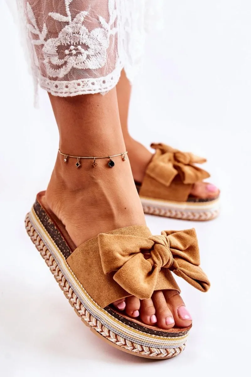 Best Damskie Klapki Na Masywnej Platformie Z Kokardą Camel Macardi Damskie Klapki Na Platformie|Klapki Damskie Klasyczne