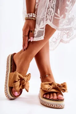 Best Damskie Klapki Na Masywnej Platformie Z Kokardą Camel Macardi Damskie Klapki Na Platformie|Klapki Damskie Klasyczne