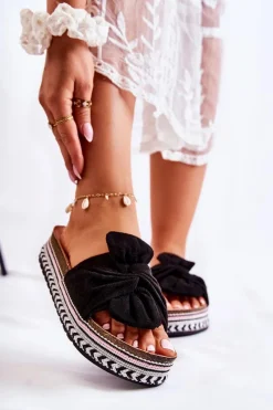 Clearance Boto Damskie Klapki Na Masywnej Platformie Czarne Terisa