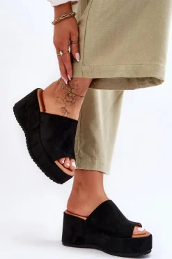 Klapki Na Koturnie|Klapki Na Platformie>Boto Damskie Klapki Na Masywnej Platformie Czarne Martina