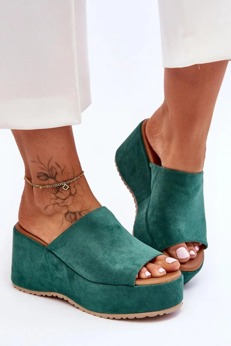 Klapki Na Koturnie|Klapki Na Platformie>Boto Damskie Klapki Na Masywnej Platformie Zielone Martina