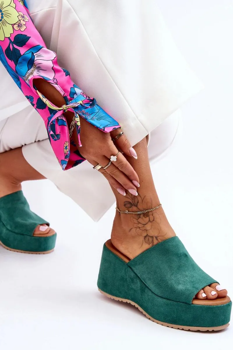 Klapki Na Koturnie|Klapki Na Platformie>Boto Damskie Klapki Na Masywnej Platformie Zielone Martina