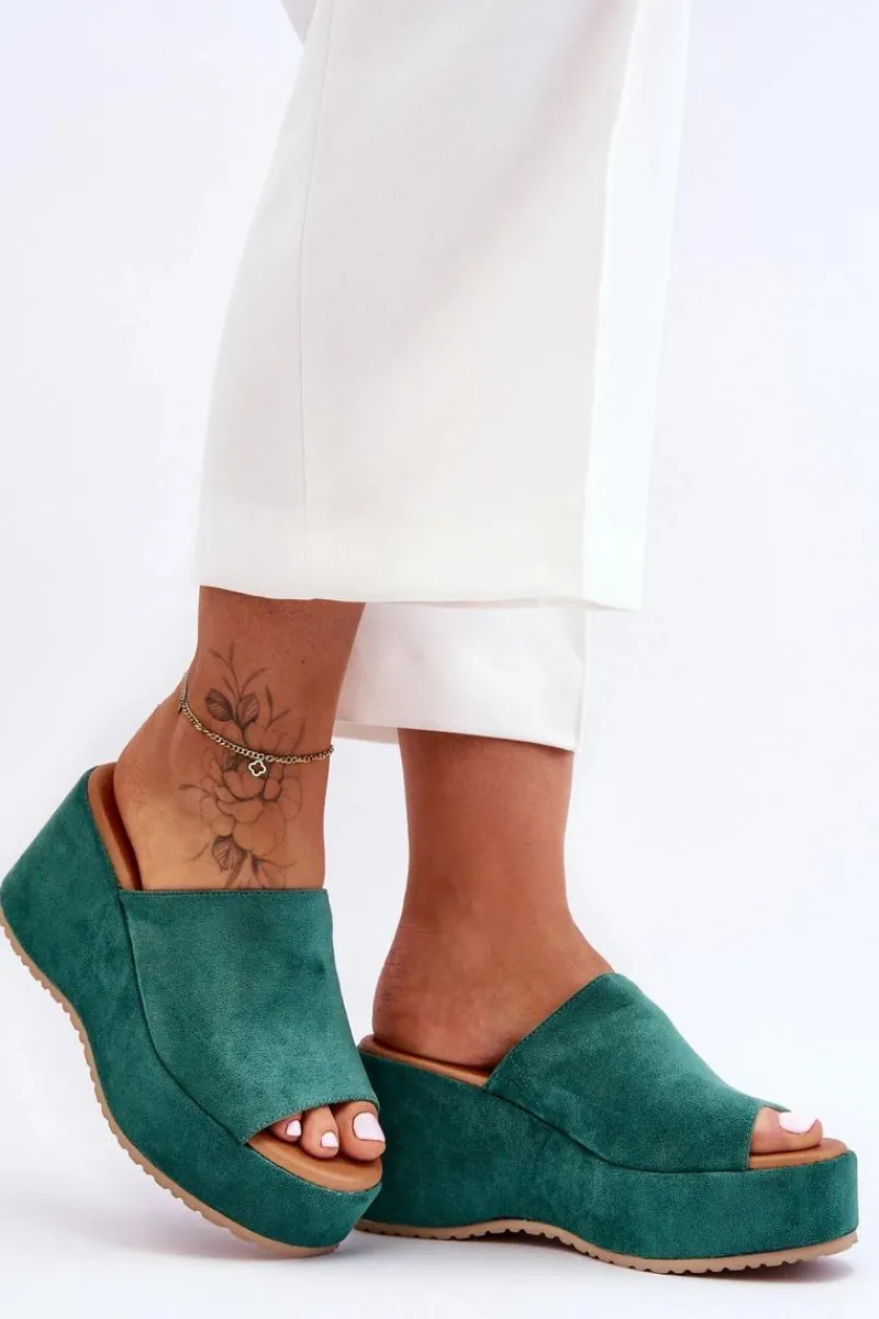 Klapki Na Koturnie|Klapki Na Platformie>Boto Damskie Klapki Na Masywnej Platformie Zielone Martina