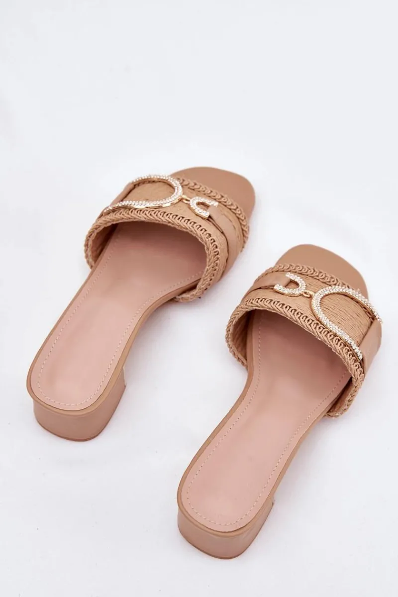 New Damskie Klapki Na Obcasie Z Ozdobnym Detalem Ciemnobeżowe Julinemi Damskie Klapki Na Obcasie|Klapki Damskie Klasyczne