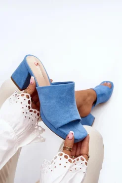 New Boto Damskie Klapki Na Obcasie Niebieskie Bralya