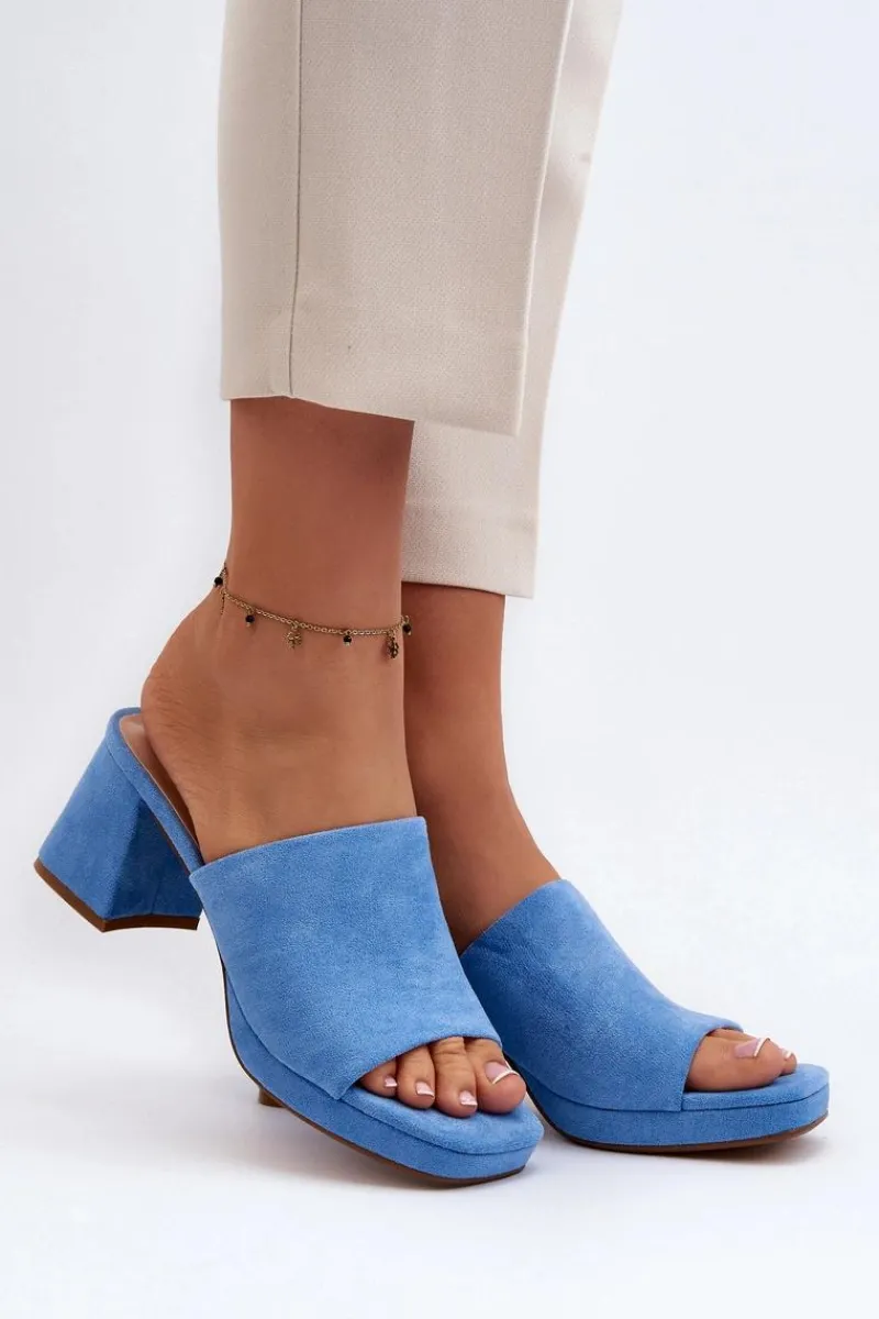 New Boto Damskie Klapki Na Obcasie Niebieskie Bralya