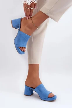 New Boto Damskie Klapki Na Obcasie Niebieskie Bralya