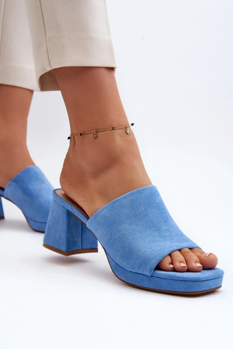 New Boto Damskie Klapki Na Obcasie Niebieskie Bralya