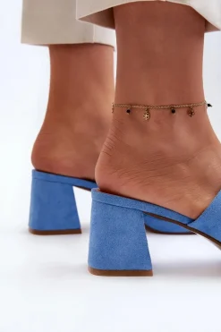 New Boto Damskie Klapki Na Obcasie Niebieskie Bralya