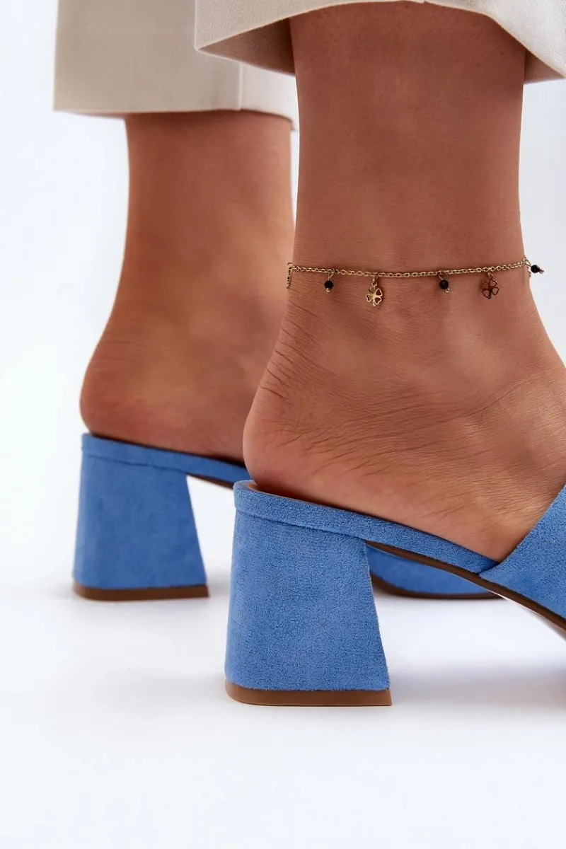 New Boto Damskie Klapki Na Obcasie Niebieskie Bralya