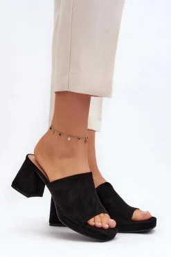 Best Boto Damskie Klapki Na Obcasie Czarne Bralya