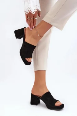 Best Boto Damskie Klapki Na Obcasie Czarne Bralya