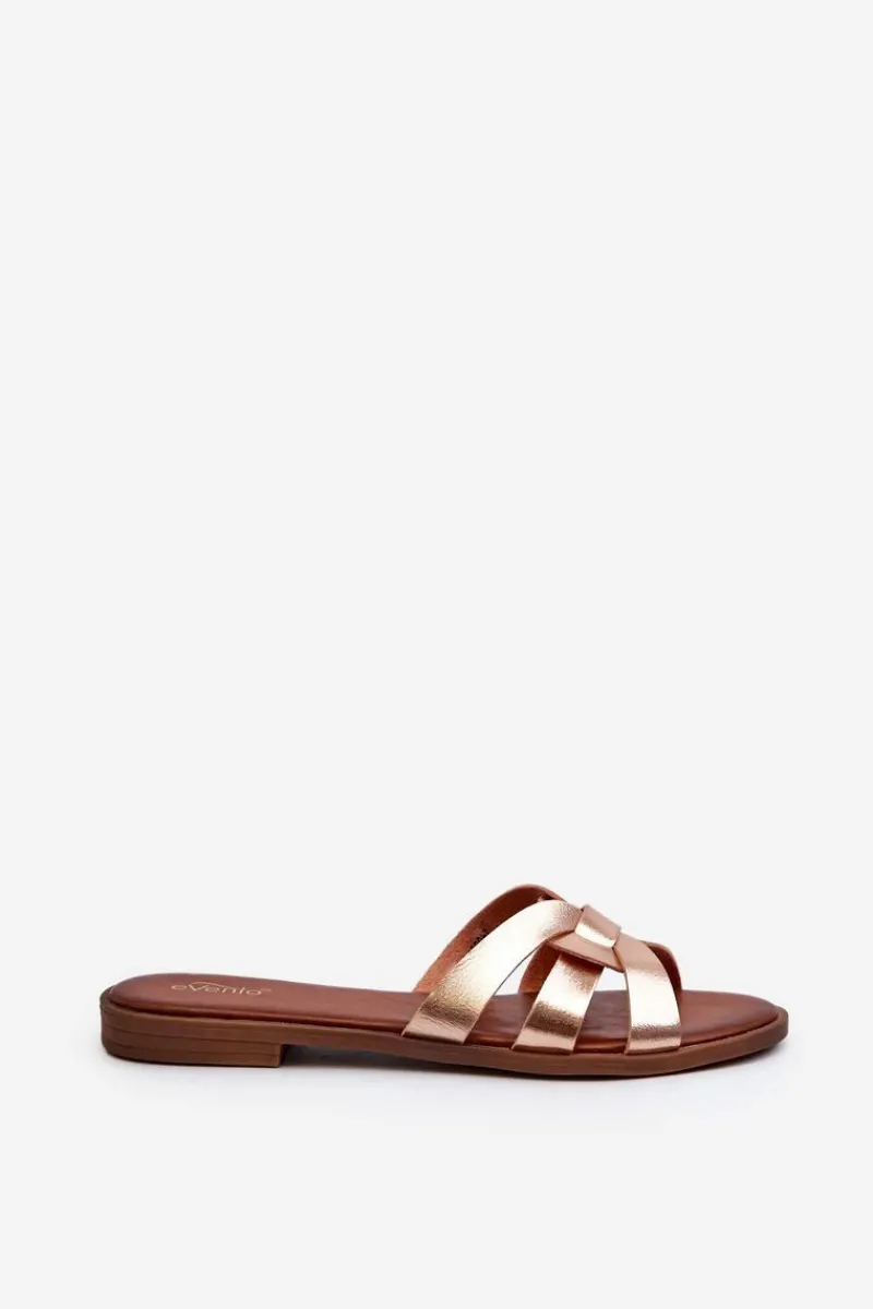 Online Evento Damskie Klapki Na Płaskim Obcasie Z Eko Skóry Złote Rosalini