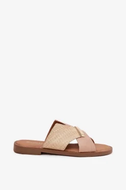 Sale Buty damskie Vinceza Damskie Klapki Na Płaskim Obcasie Z Ozdobnym Detalem Vinceza 17385 Beżowe Beżowy