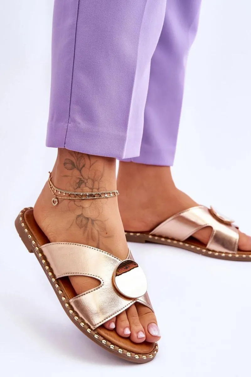 Clearance Buty damskie Vinceza Damskie Klapki Na Płaskim Obcasie Złote Kenley