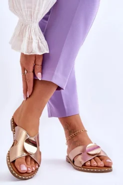 Clearance Buty damskie Vinceza Damskie Klapki Na Płaskim Obcasie Złote Kenley