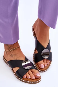 Hot Damskie Klapki Na Płaskim Obcasie Czarne Kenley Damskie Klapki Damskie Klasyczne