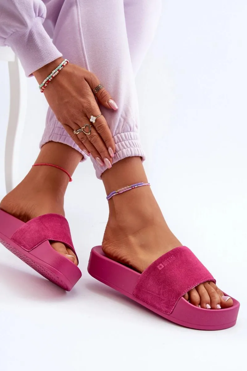 Hot Damskie Klapki Na Platformie Zamszowe Big Star NN274A672 Fuksja Damskie Klapki Damskie Big Star|Klapki Na Platformie