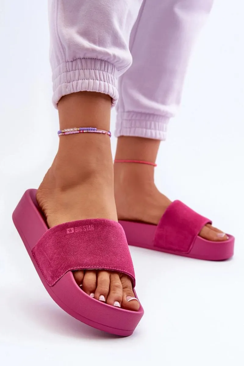 Hot Damskie Klapki Na Platformie Zamszowe Big Star NN274A672 Fuksja Damskie Klapki Damskie Big Star|Klapki Na Platformie