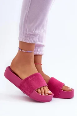 Hot Damskie Klapki Na Platformie Zamszowe Big Star NN274A672 Fuksja Damskie Klapki Damskie Big Star|Klapki Na Platformie