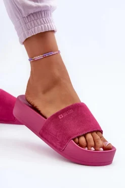 Hot Damskie Klapki Na Platformie Zamszowe Big Star NN274A672 Fuksja Damskie Klapki Damskie Big Star|Klapki Na Platformie