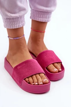 Hot Damskie Klapki Na Platformie Zamszowe Big Star NN274A672 Fuksja Damskie Klapki Damskie Big Star|Klapki Na Platformie