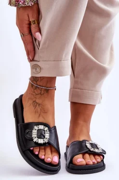 Best Damskie Klapki Na Platformie Z Ozdobą Czarne Beneca Damskie Klapki Na Platformie