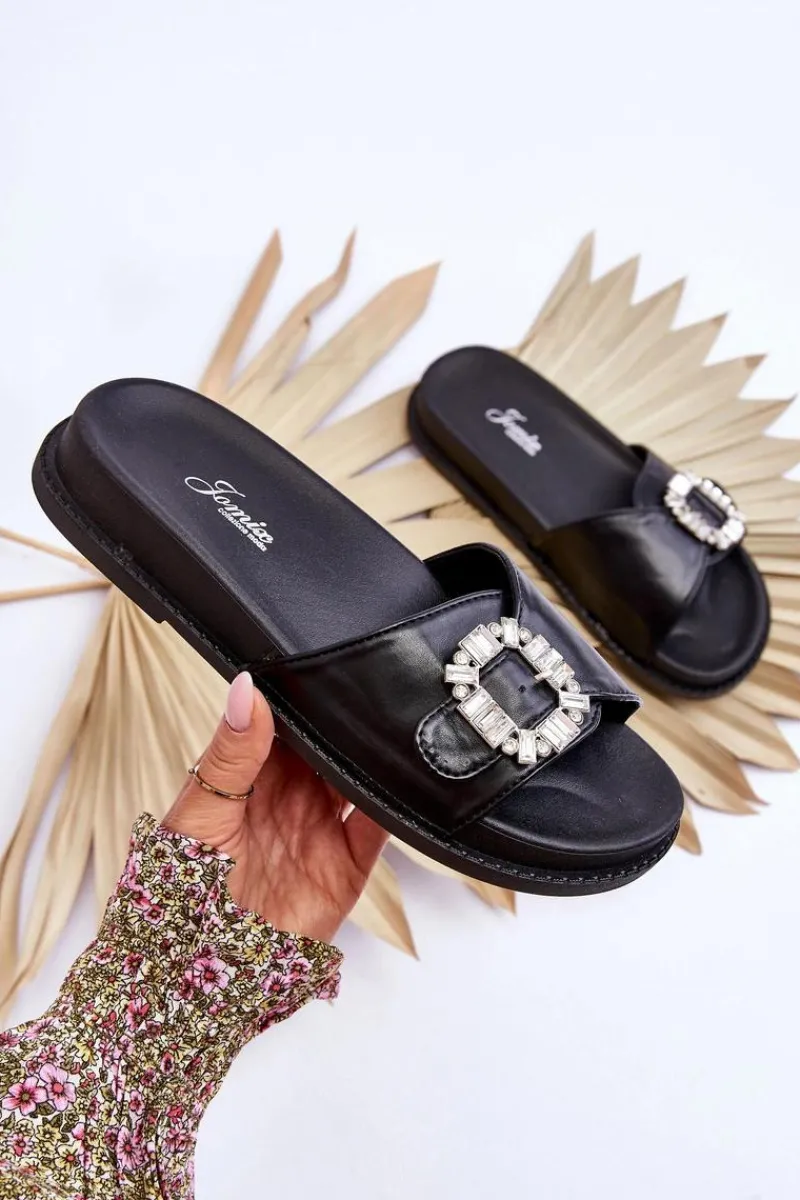 Best Damskie Klapki Na Platformie Z Ozdobą Czarne Beneca Damskie Klapki Na Platformie